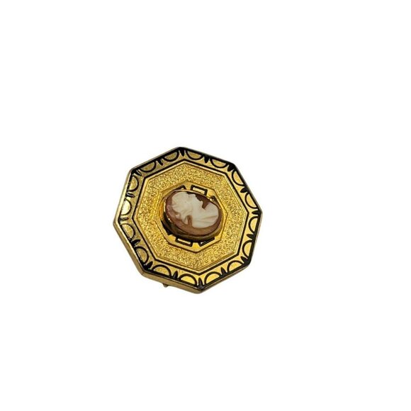 Victorian Taille d 'Epargne Enamel Gold Filled Cameo Pin Mourning Jewelry - Picture 2 of 5
